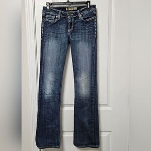 BKE Jeans Women’s 26x35.5 (28x32) Kate Low-Rise Bootcut Distressed Thick Stitch